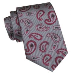 Elegancki Krawat Męski Angelo di Monti - Szary, Wzór Paisley. Szare krawaty i muchy Angelo di Monti, bez wzorów, z tkaniny, eleganckie. Za 45.00 zł.