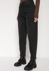 Czarne Jeansy Mom Fit z Wysokim Stanem z Domieszką Wiskozy Aclonna. Czarne jeansy damskie Born2be, bez wzorów, z jeansu, eleganckie, z podwyższonym stanem. Za 109.99 zł.