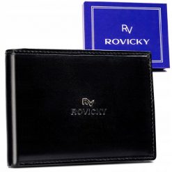 Portfel skórzany Rovicky RV-7870-BCA czarny. Czarne portfele męskie ROVICKY, bez wzorów, ze skóry. Za 70.00 zł.