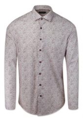Koszula Męska, Bordowa w Drobny Wzór w Kwiatki, Długi Rękaw, Slim Fit -RIGON. Czerwone koszule męskie Rigon, m, bez wzorów, z bawełny, biznesowe, bez kołnierzyka, bez ramiączek. Za 99.00 zł.