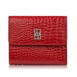 Skórzany portfel damski mały czerwony z tłoczeniem typu croco Paolo Peruzzi AL-03-RD. Czerwone portfele damskie Paolo Peruzzi, ze skóry. Za 79.00 zł.