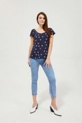 Jeansy skinny 7/8. Niebieskie jeansy damskie MOODO, bez wzorów, z bawełny. W wyprzedaży za 25.99 zł.
