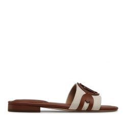 Klapki LAUREN RALPH LAUREN. Brązowe klapki damskie Lauren Ralph Lauren, bez wzorów, bez obcasa, bez zapięcia. Za 599.99 zł.
