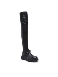 DeeZee Muszkieterki H13073A-5 Czarny. Czarne kozaki damskie DeeZee, bez wzorów, ze skóry, bez obcasa, na płaskiej podeszwie, bez zapięcia. Za 159.99 zł.