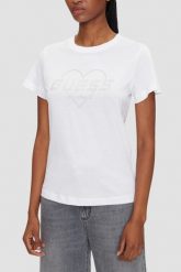 GUESS Biały damski t-shirt Narciso. Białe t-shirty damskie Guess, s, z aplikacjami, bez kołnierzyka, bez ramiączek. W wyprzedaży za 161.99 zł.