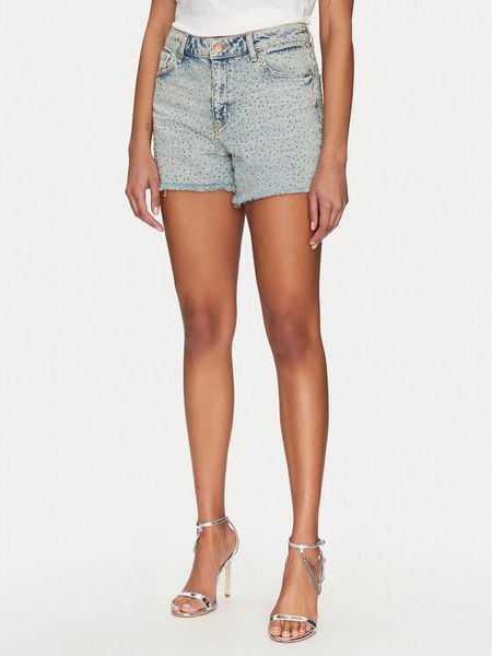 Guess Szorty jeansowe W5GD74 D5LQ2 Niebieski Regular Fit. Niebieskie szorty damskie Guess, z aplikacjami, z bawełny. Za 319.99 zł.
