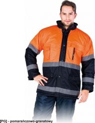 Kurtka męska R.E.I.S. BLUE-ORANGE-J - Kurtka zimowa z pasami odblaskowymi 2XL. Niebieskie kurtki męskie R.E.I.S., na zimę, m, bez wzorów, bez kaptura. Za 164.73 zł.