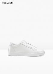 Sneakersy skórzane. Białe obuwie sportowe damskie bonprix, bez wzorów, bez zapięcia. Za 169.99 zł.