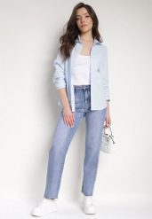 Jasnoniebieskie Jeansy o Fasonie Regular z Bawełny Podwijane Nogawki Grisala. Niebieskie jeansy damskie Born2be, bez wzorów, z bawełny, eleganckie. Za 109.99 zł.