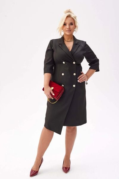Elegancka żakietowa sukienka Chloe w czarnym kolorze PLUS SIZE XXL JESIEŃ. Czarne sukienki damskie Moda Size Plus Iwanek, do pracy, na jesień, l, bez wzorów, z elastanu, biznesowe, z asymetrycznym kołnierzem, plus size, bez ramiączek, mini, asymetryczne. Za 339.90 zł.