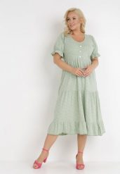 Miętowa Sukienka Thosassea. Zielone sukienki damskie Born2be, bez wzorów, z bawełny, bez kołnierzyka, bez ramiączek, midi. Za 29.99 zł.