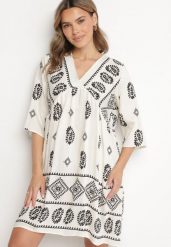 Czarno-Biała Wiskozowa Sukienka ze Wzorem Boho Frisana. Czarne sukienki damskie Born2be, na co dzień, l, bez wzorów, z materiału, boho, bez kołnierzyka, bez ramiączek, midi. Za 64.99 zł.