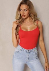 Czerwony Tank Top na Ramiączkach z Elastycznej Bawełny Daudia. Czerwone topy damskie Renee, l, bez wzorów, z bawełny, bez kołnierzyka, bez ramiączek. Za 19.99 zł.