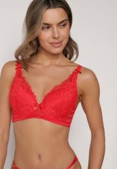 Czerwony Biustonosz Koronkowy z Kokardkami Themikaia. Czerwone biustonosze Born2be, bez wzorów, z jeansu. Za 39.99 zł.
