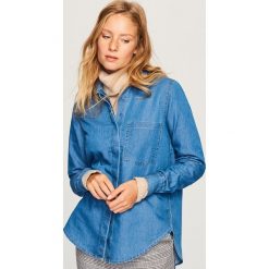 Jeansowa koszula - Niebieski. Niebieskie koszule damskie Reserved, l, bez wzorów, z jeansu, bez kołnierzyka, bez ramiączek. Za 149.99 zł.