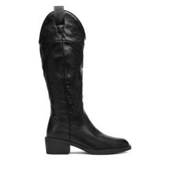 Kowbojki JENNY. Czarne kozaki damskie Jenny, bez wzorów, bez obcasa, na słupku, bez zapięcia. Za 249.99 zł.