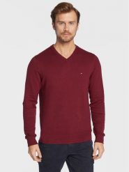 Tommy Hilfiger Sweter Pima MW0MW28047 Bordowy Regular Fit. Czerwone swetry męskie Tommy Hilfiger, l, bez wzorów, z bawełny, bez kołnierzyka, bez ramiączek. Za 559.99 zł.