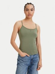 Tommy Jeans Top Essential DW0DW20675 Zielony Slim Fit. Zielone topy damskie Tommy Jeans, s, bez wzorów, z bawełny, bez kołnierzyka, bez ramiączek. Za 109.99 zł.