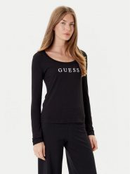 Guess Bluzka O5RI00 KBBU1 Czarny Regular Fit. Czarne bluzki damskie Guess, xl, z aplikacjami, z bawełny, bez kołnierzyka, bez ramiączek. Za 119.99 zł.