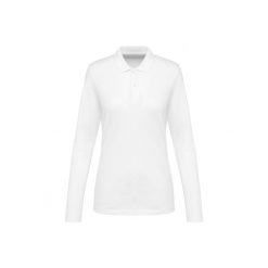 Damska koszulka polo z długim rękawem z suprimy Kariban Premium. Białe bluzki damskie KARIBAN, bez wzorów, z bawełny, bez kołnierzyka, bez ramiączek. Za 173.00 zł.