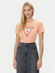 Guess T-Shirt W1YI1B I3Z14 Koralowy Regular Fit. Pomarańczowe t-shirty damskie Guess, xs, z aplikacjami, z bawełny, bez kołnierzyka, bez ramiączek. Za 79.99 zł.