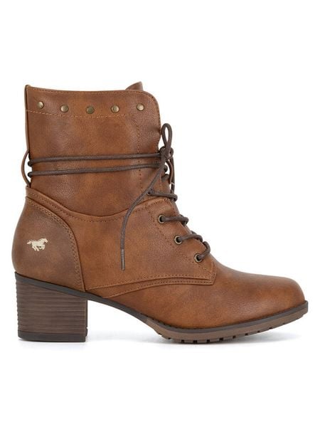 Mustang Trzewiki 1197-508 Brązowy. Brązowe botki damskie Mustang, bez wzorów, z materiału, bez obcasa, na słupku, bez zapięcia. Za 251.99 zł.