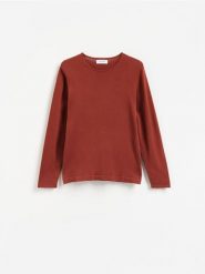 Bawełniany sweter - karminowy. Czerwone swetry męskie Reserved, l, bez wzorów, z bawełny, bez kołnierzyka, bez ramiączek. Za 119.99 zł.