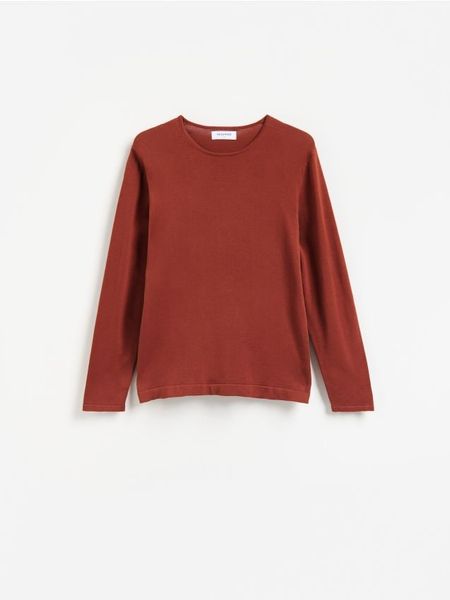 Bawełniany sweter - karminowy. Czerwone swetry męskie Reserved, l, bez wzorów, z bawełny, bez kołnierzyka, bez ramiączek. Za 119.99 zł.