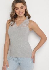 Ciemnoszary Top z Bawełny z Koronką Arionor. Szare topy damskie Born2be, l, bez wzorów, z bawełny, klasyczne, bez kołnierzyka, bez ramiączek. Za 19.99 zł.