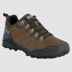 Buty trekkingowe męskie Jack Wolfskin Refugio Texapore. Brązowe buty zimowe męskie Jack Wolfskin, bez wzorów, z gumy, bez obcasa, bez zapięcia. Za 648.00 zł.