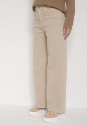 Beżowe Jeansy o Szerokim Kroju z Wysokim Stanem Xilnee. Brązowe jeansy damskie Born2be, bez wzorów, z jeansu, eleganckie, z podwyższonym stanem, długie. Za 99.99 zł.