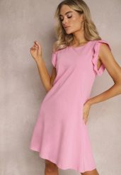 Jasnoróżowa Trapezowa Sukienka z Elastycznej Bawełny z Falbankami Przy Ramionach Aleradia. Czerwone sukienki damskie Renee, na imprezę, na lato, l, bez wzorów, z bawełny, bez kołnierzyka, bez ramiączek, mini, trapezowe. Za 44.99 zł.