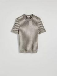 Sweter ze strukturalnej dzianiny - złamana biel. Swetry męskie Reserved, l, bez wzorów, z bawełny, bez kołnierzyka, bez ramiączek. W wyprzedaży za 49.99 zł.