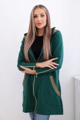 Bluza z ozdobną taśmą ciemno zielona. Zielone bluzy damskie KESI, l, bez wzorów, z bawełny, bez ramiączek, z kapturem. Za 263.47 zł.