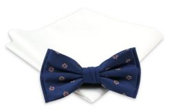 Granatowa Mucha w Drobne Kwiatki + Biała Poszetka - Chattier, Męska. Niebieskie krawaty i muchy Chattier, bez wzorów, z poliesteru, eleganckie. Za 59.00 zł.