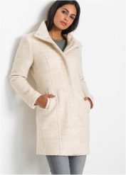 Krótki płaszcz boucle. Białe płaszcze damskie bonprix, bez wzorów, eleganckie, bez kołnierzyka, bez kaptura. Za 369.99 zł.