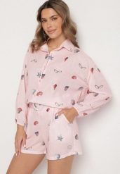 Różowy Komplet z Wiskozą Koszula i Szorty z Motywem Morskim Reivienne. Czerwone koszule damskie Born2be, m, z aplikacjami, z wiskozy, eleganckie, bez kołnierzyka, bez ramiączek. Za 159.99 zł.