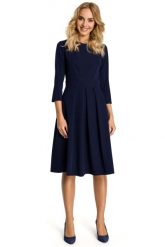 Granatowa Sukienka z Dołem w Kontrafałdy. Czarne sukienki damskie MOE, l, bez wzorów, z elastanu, wizytowe, bez kołnierzyka, bez ramiączek. Za 249.90 zł.