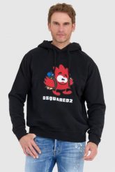 DSQUARED2 Czarna bluza męska leaf buddy z kapturem, Rozmiar M. Czarne bluzy męskie Dsquared2, l, bez wzorów, bez ramiączek, z kapturem. W wyprzedaży za 1,199.99 zł.