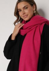 Fuksjowy Szalik z Bawełną i Wiskozą Ozdobiony Frędzlami Siadortia. Czerwone szaliki damskie Born2be, bez wzorów, z bawełny. Za 49.99 zł.