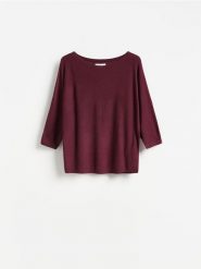 Gładki sweter z wiskozą - ciemnofioletowy. Fioletowe swetry nierozpinane damskie Reserved, l, bez wzorów, z dzianiny, bez kołnierzyka, bez ramiączek. Za 79.99 zł.