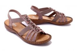 RIEKER 60818-31 rosa, sandały damskie. Czerwone sandały damskie Rieker, bez wzorów, bez obcasa, na koturnie, bez zapięcia. Za 231.92 zł.