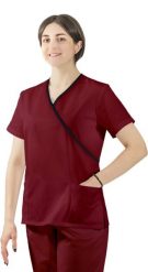 Visent Bluza medyczna kosmetyczna damska lekarska bordowy / granatowa lamówka 34. Czerwone bluzy damskie Visent, bez wzorów, bez ramiączek, bez kaptura. Za 64.99 zł.