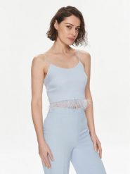 TWINSET Top 241TP2371 Błękitny Regular Fit. Niebieskie topy damskie Twinset, bez wzorów, z syntetyku, bez kołnierzyka, bez ramiączek. Za 439.99 zł.