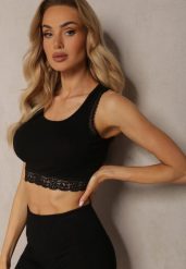 Czarny Top z Bawełny z Koronkową Wstawką Rosarita. Czarne topy damskie Renee, m, bez wzorów, z bawełny, eleganckie, bez kołnierzyka, bez ramiączek. Za 19.99 zł.