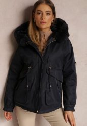 Granatowa Kurtka Nylonowa Parka z Odpinanym Futerkiem Pasca. Niebieskie kurtki damskie Renee, l, bez wzorów, z nylonu, bez kaptura. Za 309.99 zł.