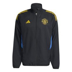 Kurtka dresowa Prematch Manchester United EU 2025/26. Czarne kurtki męskie Adidas, l, bez wzorów, z dresówki, sportowe, bez kaptura. Za 361.55 zł.