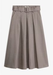 Spódnica z zakładkami w optyce wełny z paskiem (2 części). Brązowe spódnice damskie bonprix, bez wzorów, z wełny, eleganckie. Za 169.99 zł.