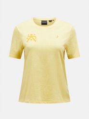 Koszulka PEAK PERFORMANCE Explore Graphic Tee Women żółty. Bluzki damskie Salomon, bez wzorów, bez kołnierzyka, bez ramiączek. Za 175.32 zł.