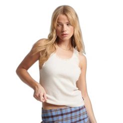 Tank top z koronkowym wykończeniem dla kobiet Superdry. Brązowe topy damskie Superdry, bez wzorów, z koronki, bez kołnierzyka, bez ramiączek. Za 102.55 zł.